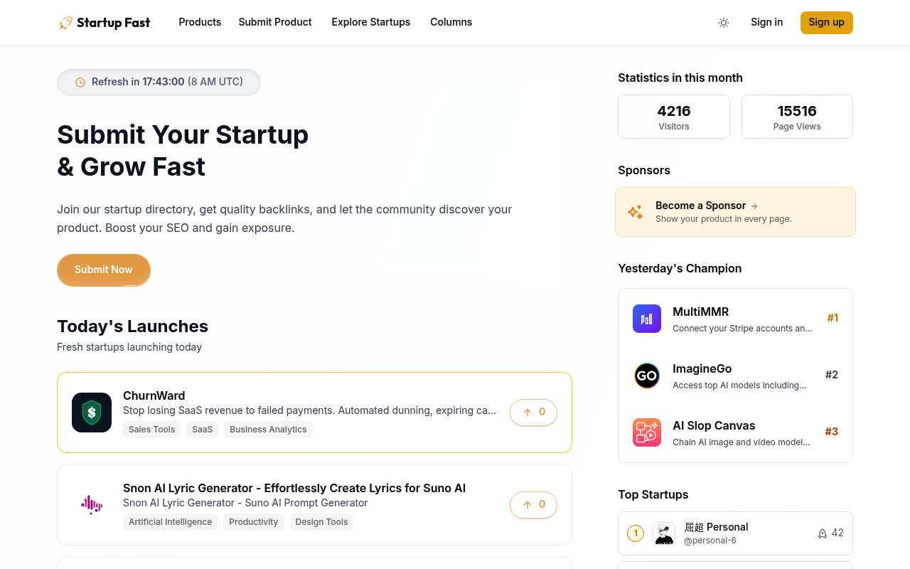 startupfa.st screenshot
