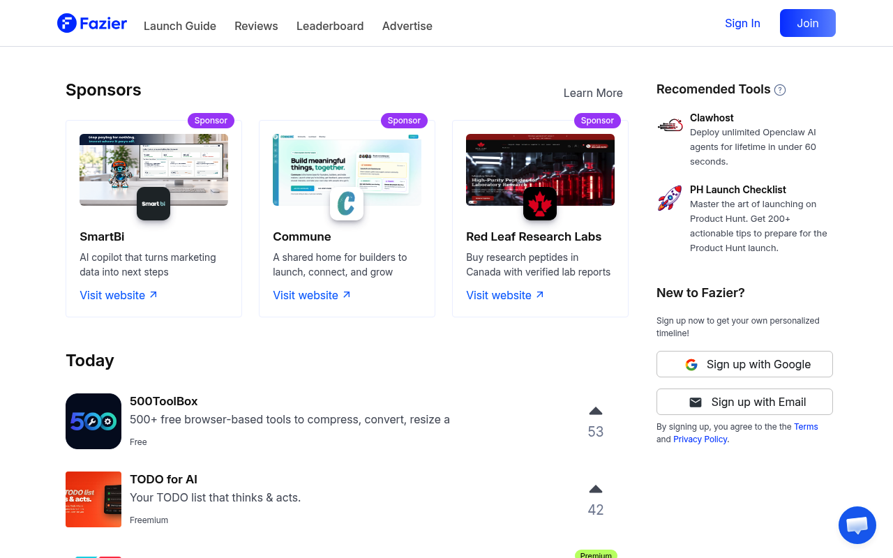 Fazier website screenshot
