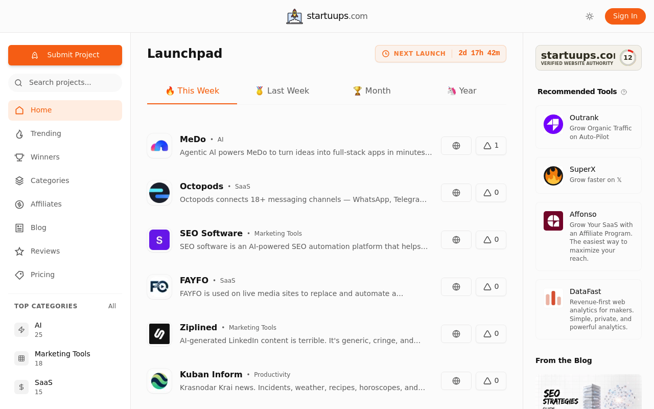 startuups screenshot