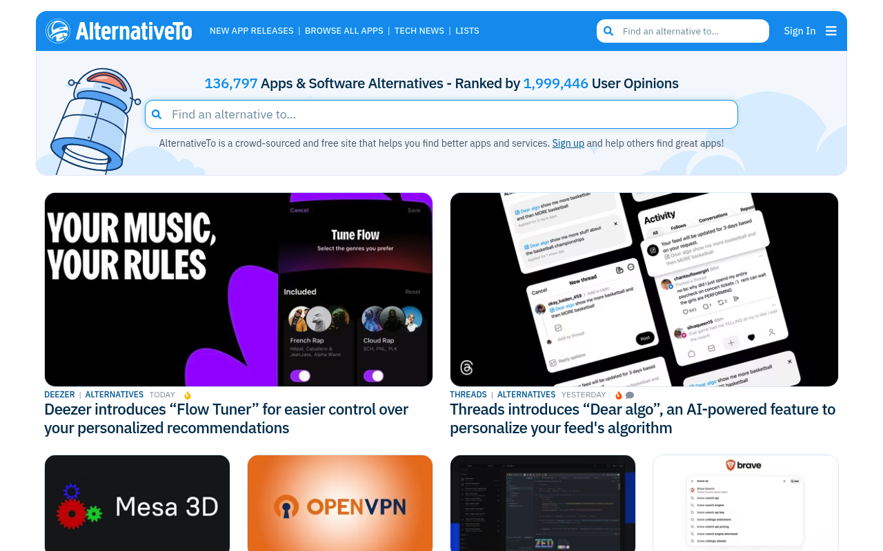 AlternativeTo screenshot