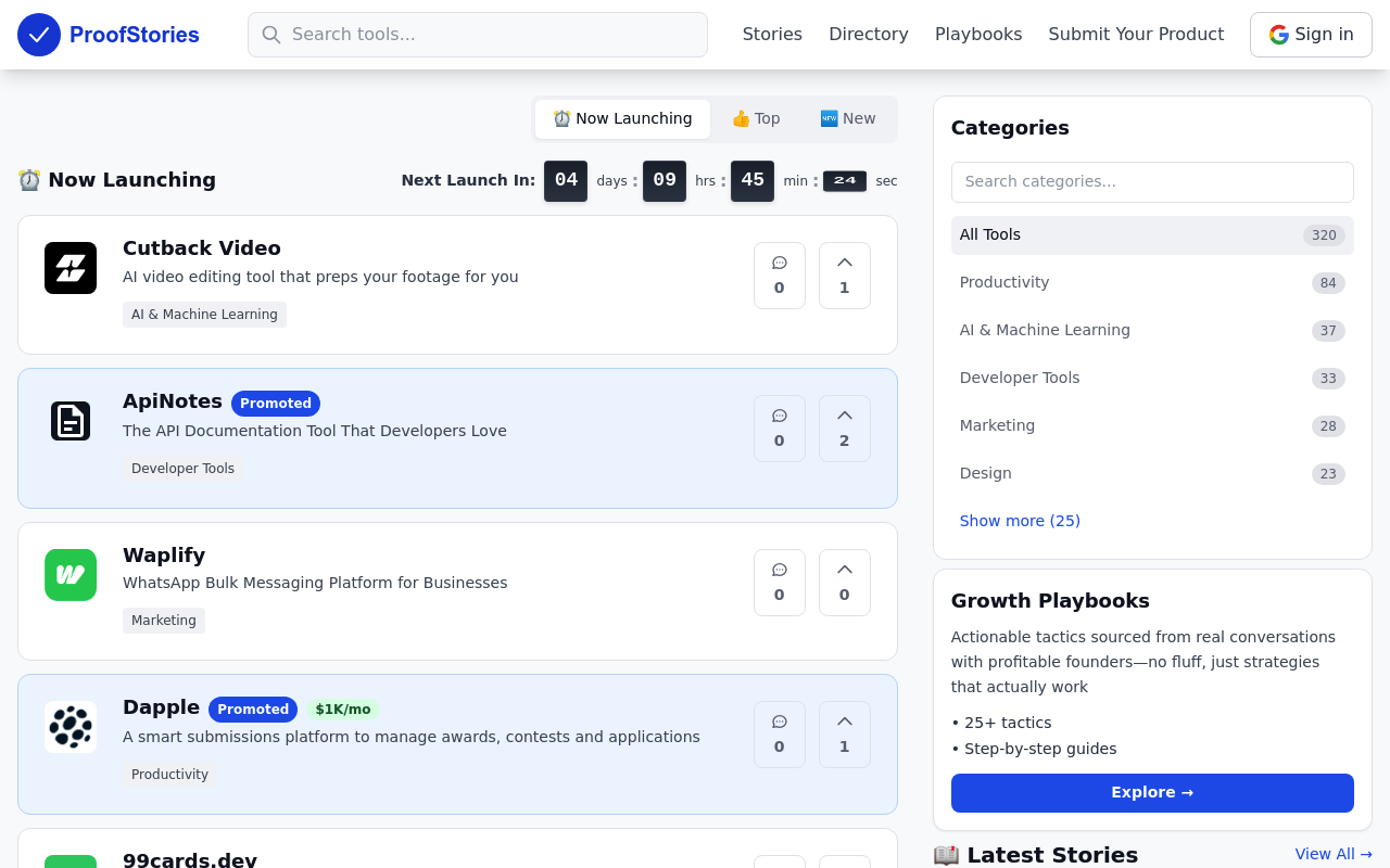 Proofstories screenshot