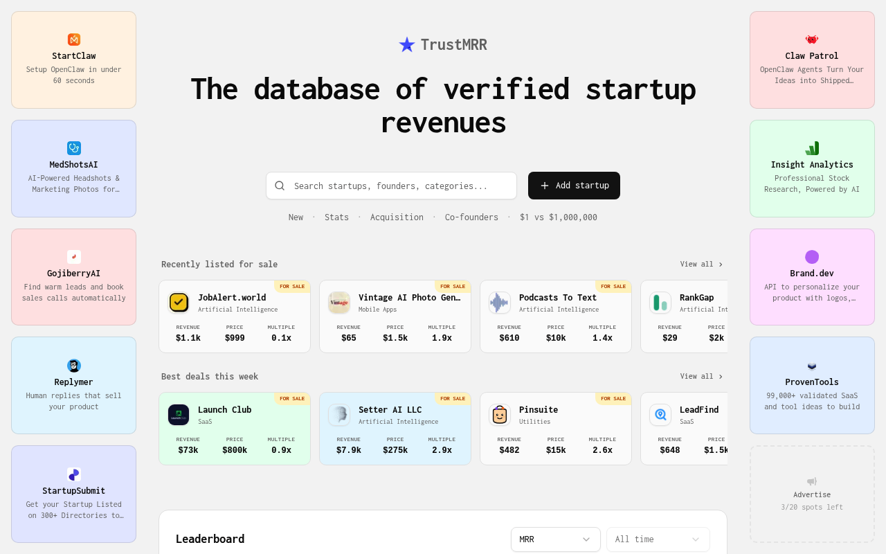TrustMRR screenshot