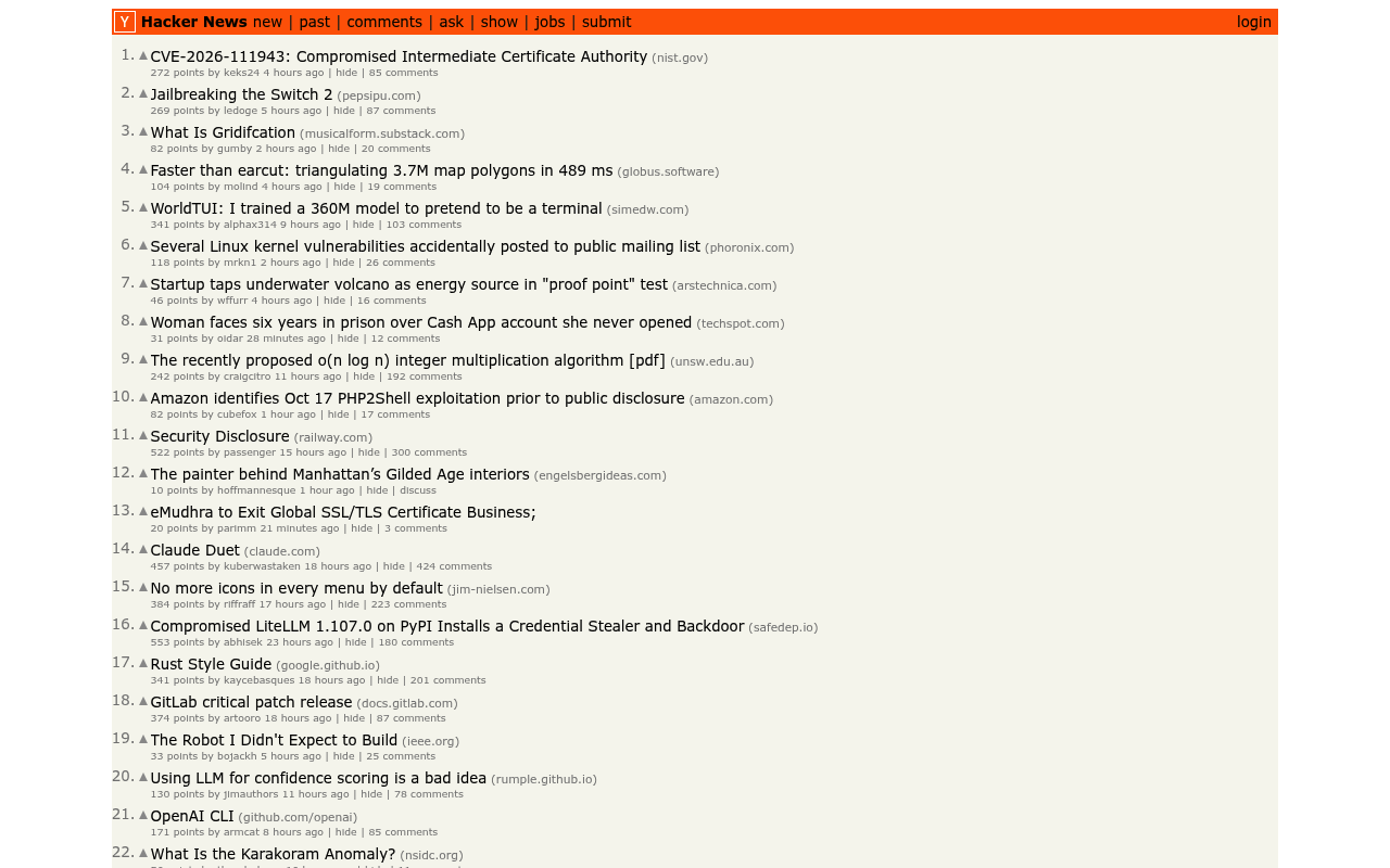 Hacker News website screenshot